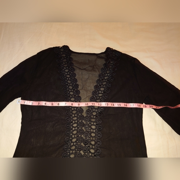 NWOT Sheer Black Swim Cover-up Tunic Designer Eyelet Lace Plunge Top S / M, 4, 6 - Picture 3 of 8